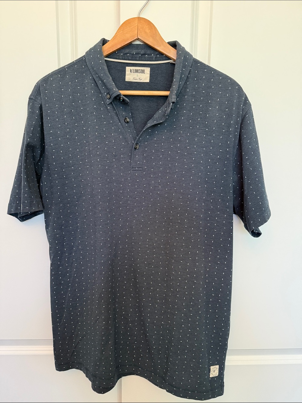 Linksoul Slate Blue Short Sleeve Polo with Micro Dot Pattern